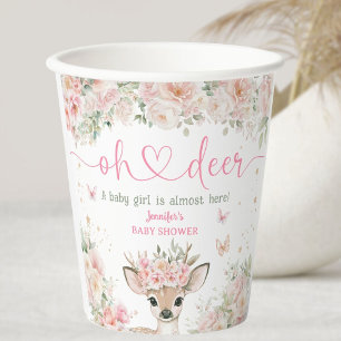 Oh Deer Baby Shower Girl Blush Pink Paper Cups
