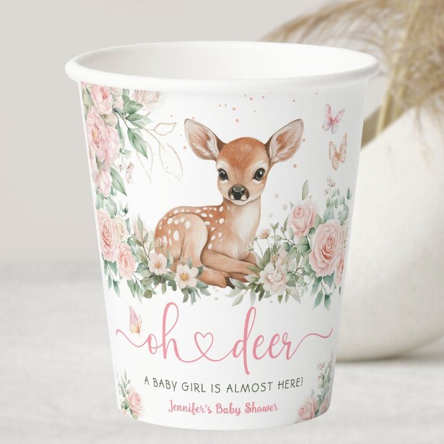 Oh Deer Baby Shower Girl Pink  Paper Cups (Creator Uploaded)