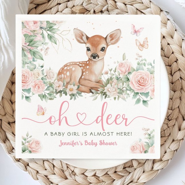 Oh Deer Baby Shower Girl Pink Paper Napkin (Creator Uploaded)
