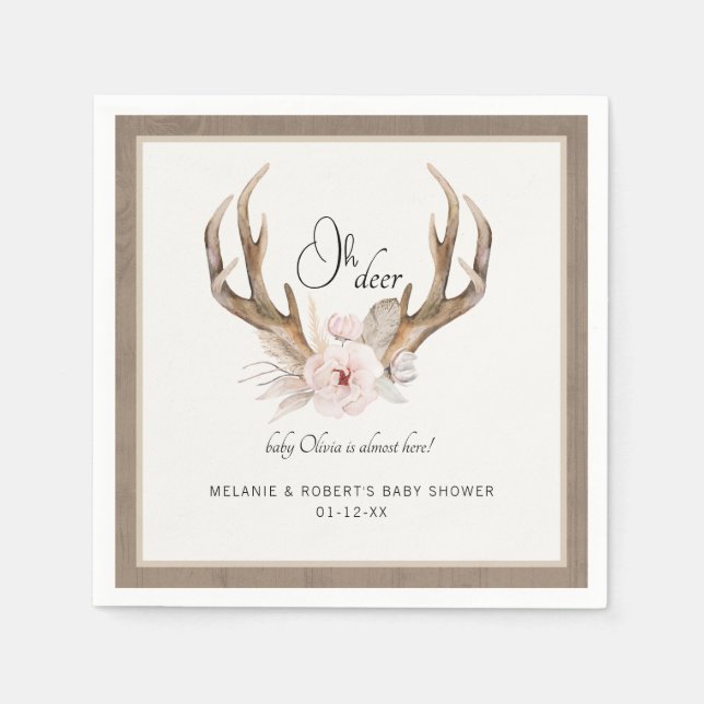 Oh Deer Baby Shower Napkins – Woodland Floral Antl (Front)