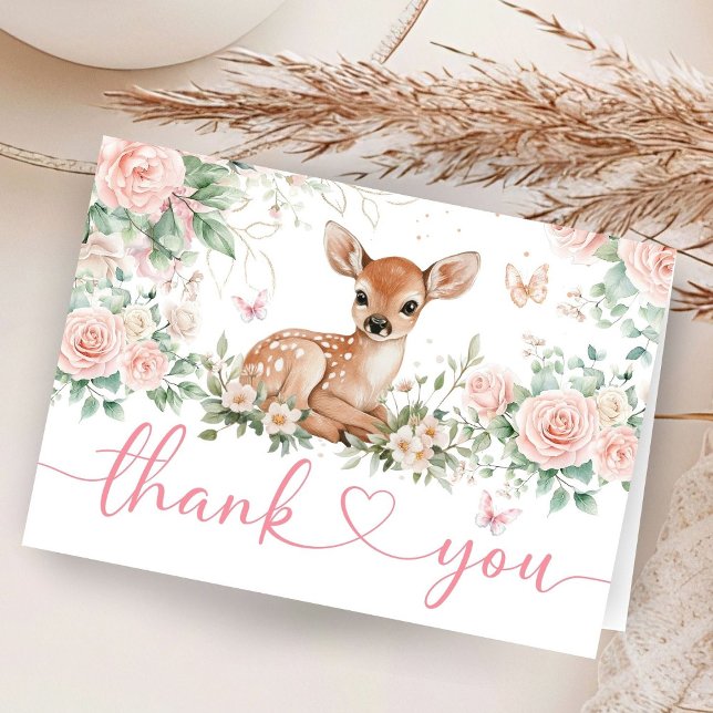 Oh Deer Baby Shower Pink Folded Thank You Card (Creator Uploaded)