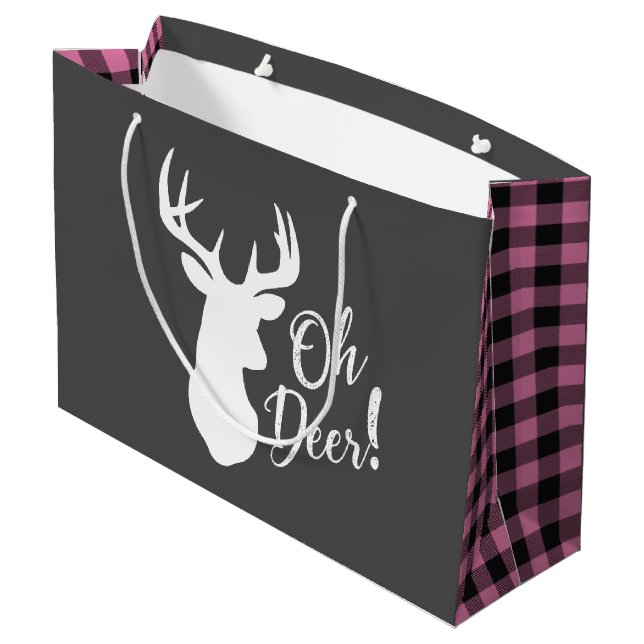 Oh Deer Baby Shower Pink Large Gift Bag (Back Angled)