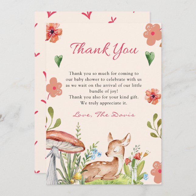 Oh Deer Baby Shower Thank You Card (Front/Back)