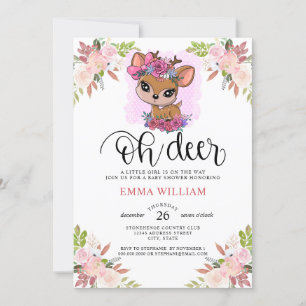 Oh Deer Baby Shower Watercolor Botanical Floral Invitation