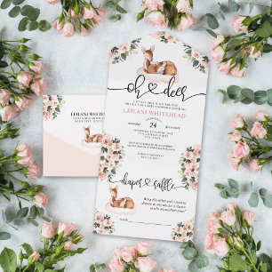 Oh Deer Baby Shower Watercolor Floral All In One I Invitation