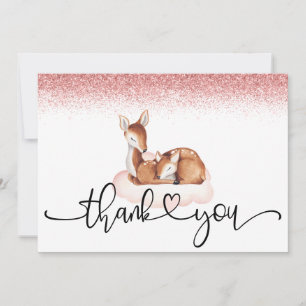 Oh Deer Baby Shower Watercolor Rose Gold Glitter Thank You Card