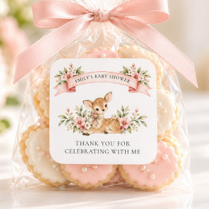Oh Deer Baby Shower Woodland Thank You Square Sticker