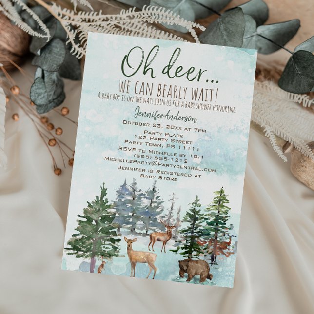 Oh Deer Bearly Wait Forest Boy Country Baby Shower Invitation (Creator Uploaded)