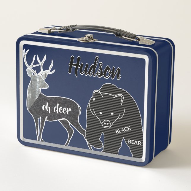 Oh Deer Black Bear retro Typography Quotes Metal Lunch Box (Front)