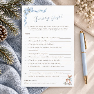 Oh Deer Blue Bow Baby Boy Shower Survey Says