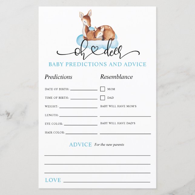 Oh Deer Blue Cloud Advice Prediction Game (Front)