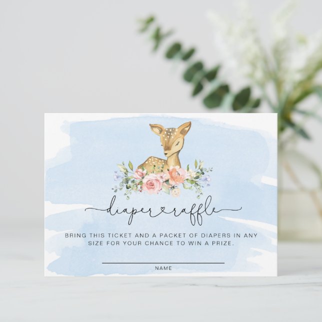 Oh Deer Blue Diaper Raffle Ticket Enclosure Card (Standing Front)