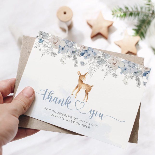 Oh deer blue silver boy baby shower thank you card (Creator Uploaded)