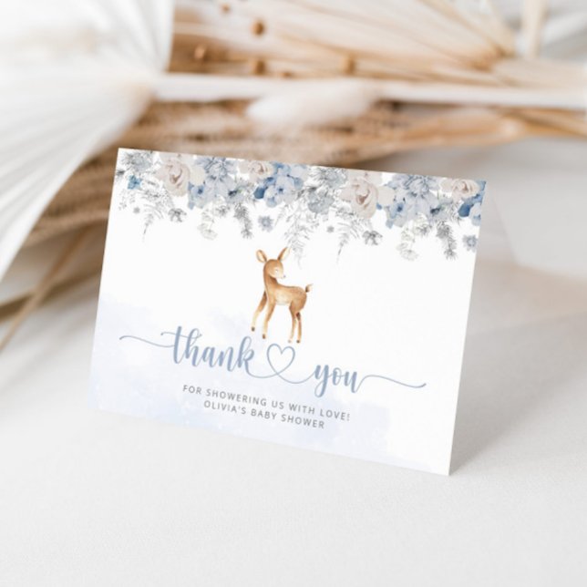 Oh deer blue silver boy baby shower thank you card (Creator Uploaded)
