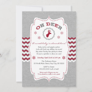Oh Deer Buck Baby Sprinkle Winter red neutral Invitation