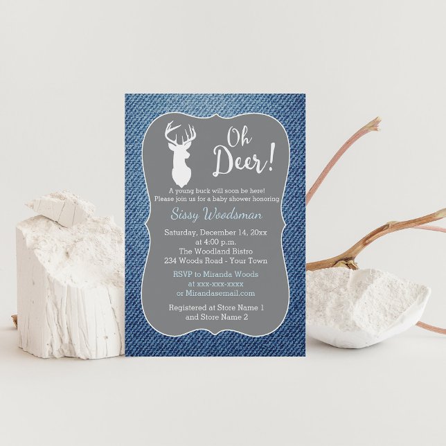 Oh Deer Buck Grey and Denim Boy Baby Shower Invitation (Creator Uploaded)