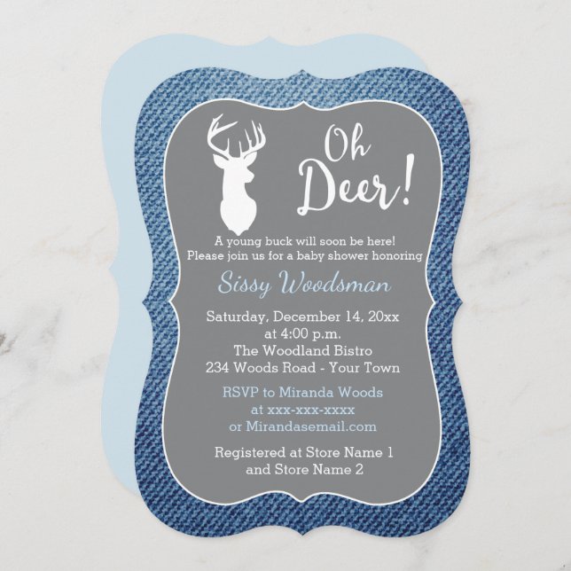 Oh Deer Buck Grey and Denim Boy Baby Shower Invitation (Front/Back)
