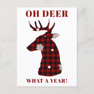 Oh Deer Buffalo Plaid Snowflake Christmas Holiday Postcard