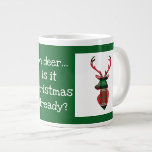 Oh deer, Christmas already?  tartan plaid deer Large Coffee Mug