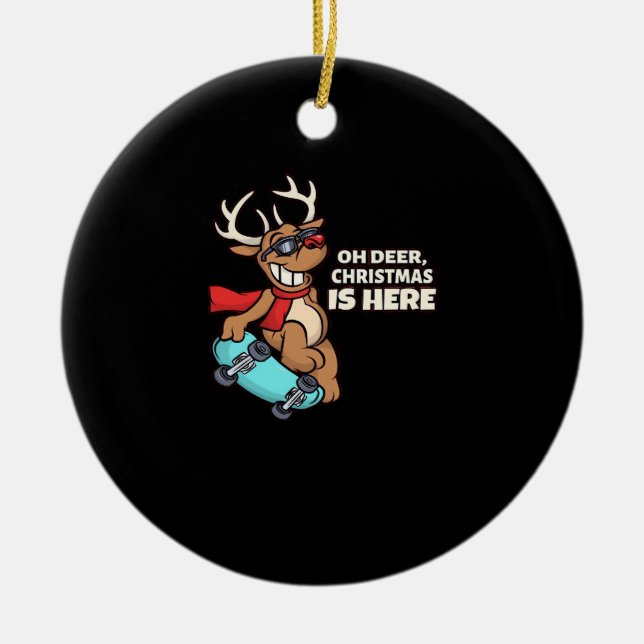 Oh Deer Christmas Celebration Holiday Design Ceramic Ornament (Front)
