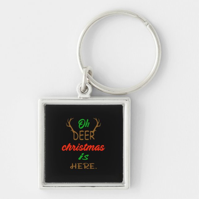 Oh Deer Christmas Celebration Holiday Design Key Ring (Front)
