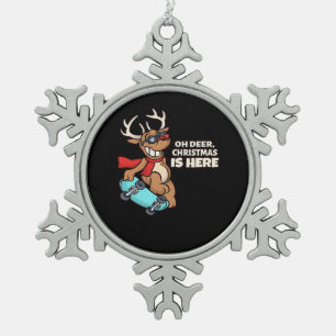 Oh Deer Christmas Celebration Holiday Design  Snowflake Pewter Christmas Ornament