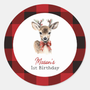 Oh Deer Christmas Deer Birthday  Classic Round Sticker
