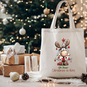 Oh Deer Christmas Is Here Cute Funny Reindeer Tote Bag