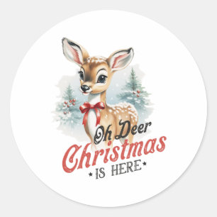 Oh Deer Christmas Is Here Cute Mbi Animal Vintage Classic Round Sticker