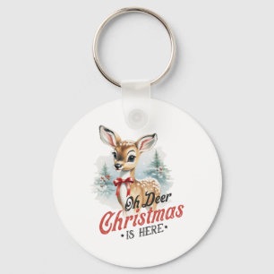 Oh Deer Christmas Is Here Cute Mbi Animal Vintage Key Ring