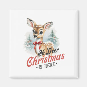 Oh Deer Christmas Is Here Cute Mbi Animal Vintage  Magnet