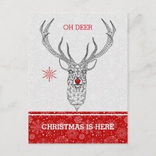 Oh deer Christmas Is Here Holiday Postcard