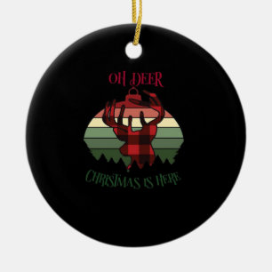 Oh Deer Christmas Is Here Joyful Aesthetic Ceramic Ornament