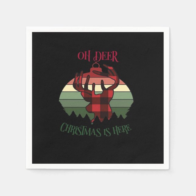 Oh Deer Christmas Is Here Joyful Aesthetic  Napkin (Front)