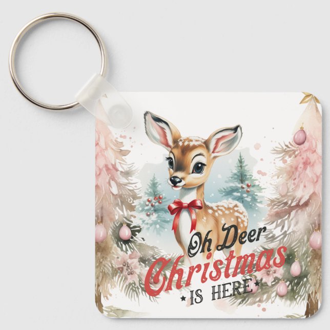 Oh Deer Christmas is here Square Keychain (Front)