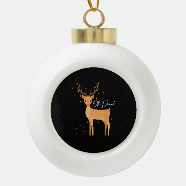 Oh Deer Christmas Light Pajama Cute Reindeer Holid Ceramic Ball Christmas Ornament (Front)