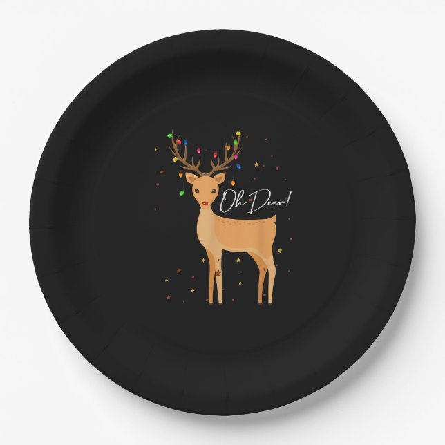 Oh Deer Christmas Light Pajama Cute Reindeer Holid Paper Plate (Front)