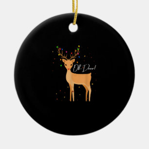 Oh Deer Christmas Light Pajama Cute ReindeOrnament Ceramic Ornament