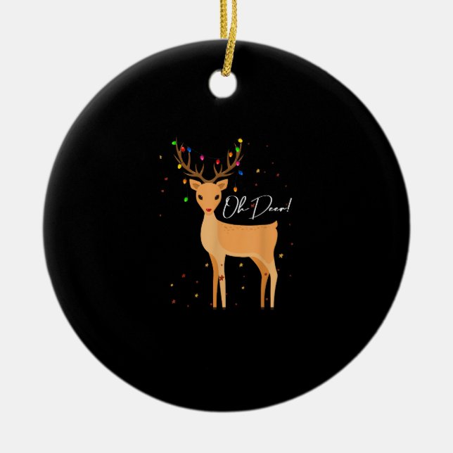 Oh Deer Christmas Light Pajama Cute ReindeOrnament Ceramic Ornament (Front)