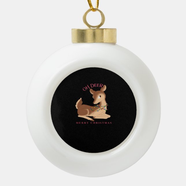 Oh Deer Christmas Modern Design  Ceramic Ball Christmas Ornament (Front)