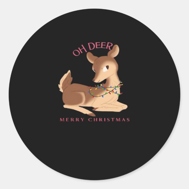 Oh Deer Christmas Modern Design  Classic Round Sticker (Front)