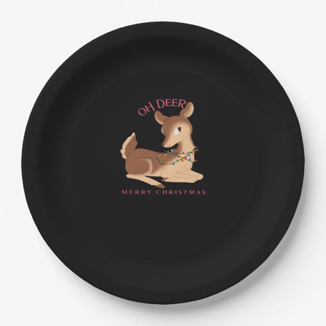 Oh Deer Christmas Modern Design  Paper Plate (Front)