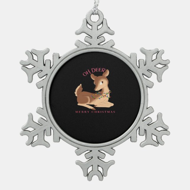 Oh Deer Christmas Modern Design  Snowflake Pewter Christmas Ornament (Front)