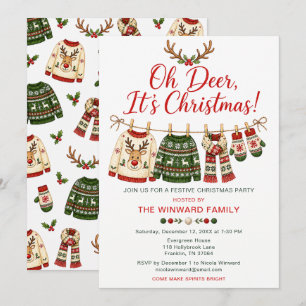 Oh Deer Christmas Party Ugly Sweater Invitation
