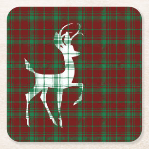 Oh Deer! Christmas Plaid Square Paper Coaster