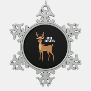 Oh Deer - christmas reindeer Snowflake Pewter Christmas Ornament