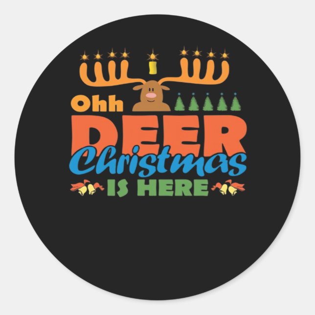 Oh Deer Christmas Too Classic Holiday Style  Classic Round Sticker (Front)