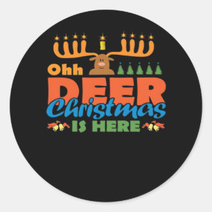 Oh Deer Christmas Too Classic Holiday Style Round Sticker