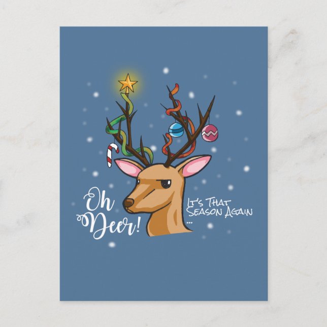 Oh DEER | Christmas Woodland Animal Holiday Postcard (Front)