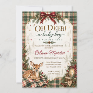 Oh Deer Christmas Woodland Baby Boy Shower Invitation